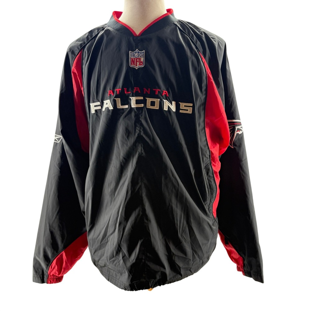 Reebok Atlanta Falcons NFL On Field Pullover Windbreaker Jacket Mens Large Black